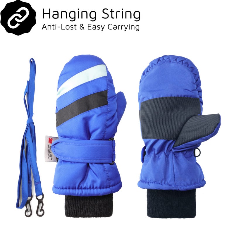 F Flammi Toddler Kids Snow Mittens with String Waterproof Ski Mittens Thinsulate Winter Gloves for Baby Girls Boys(Blue, 4-6 Years) - Image 2